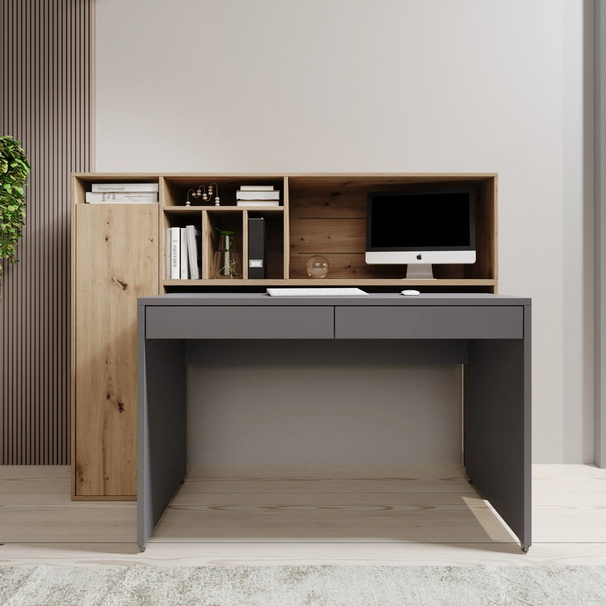 Taroa - Bureau - Eikenpatroon/Lichtgrijs - 154x55x119 cm