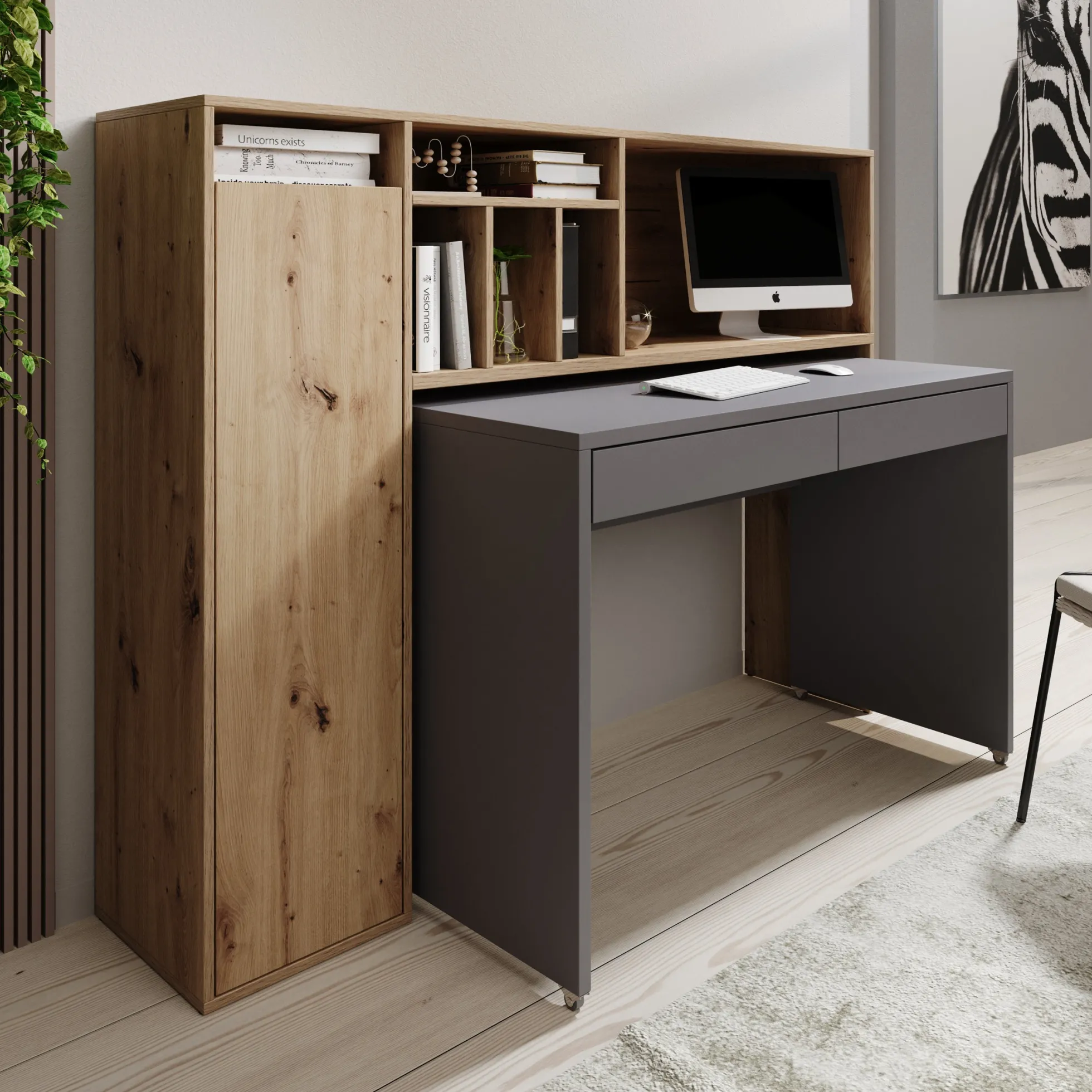 Taroa - Bureau - Eikenpatroon/Lichtgrijs - 154x55x119 cm