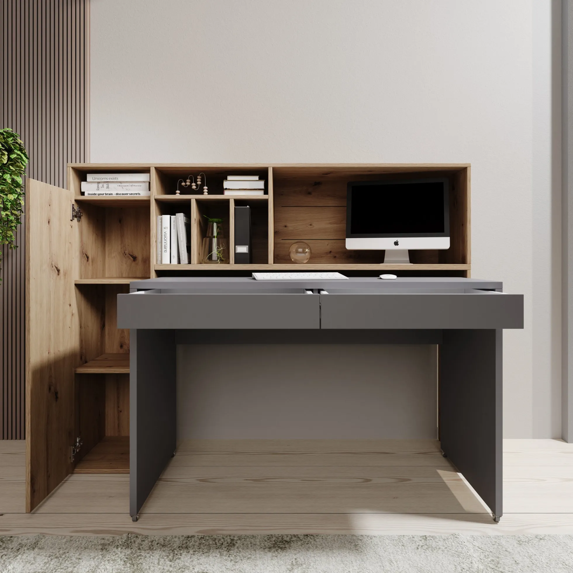 Taroa - Bureau - Eikenpatroon/Lichtgrijs - 154x55x119 cm
