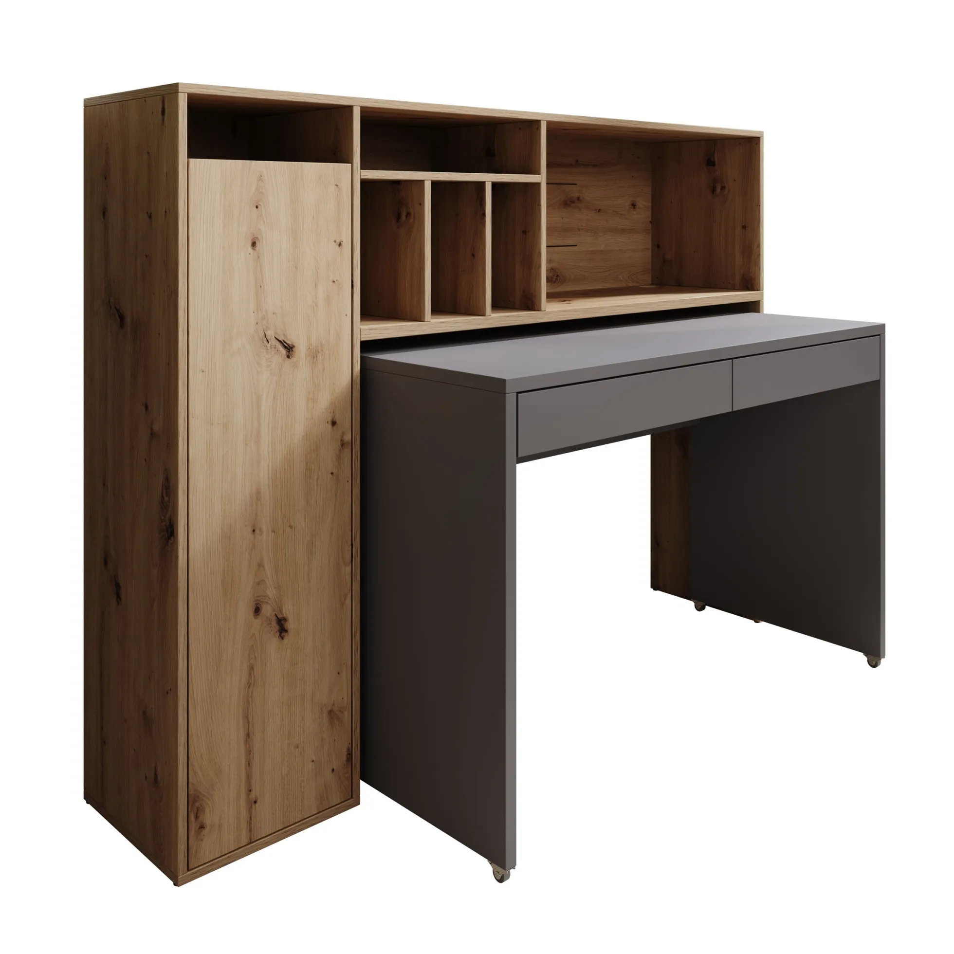 Taroa - Bureau - Eikenpatroon/Lichtgrijs - 154x55x119 cm