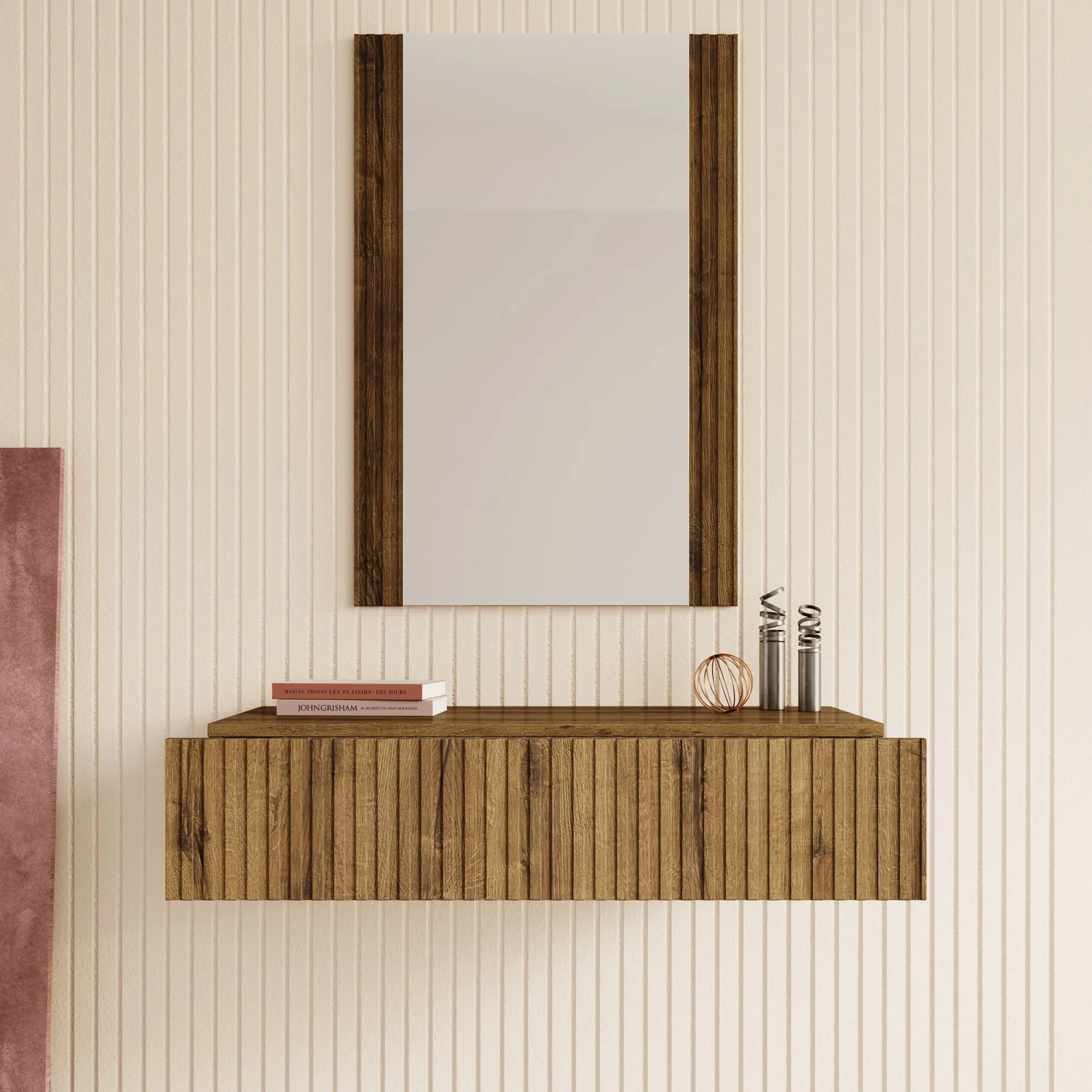 Tartagal - Kaptafel met spiegel - Donkerbruin eiken - 80x42 cm