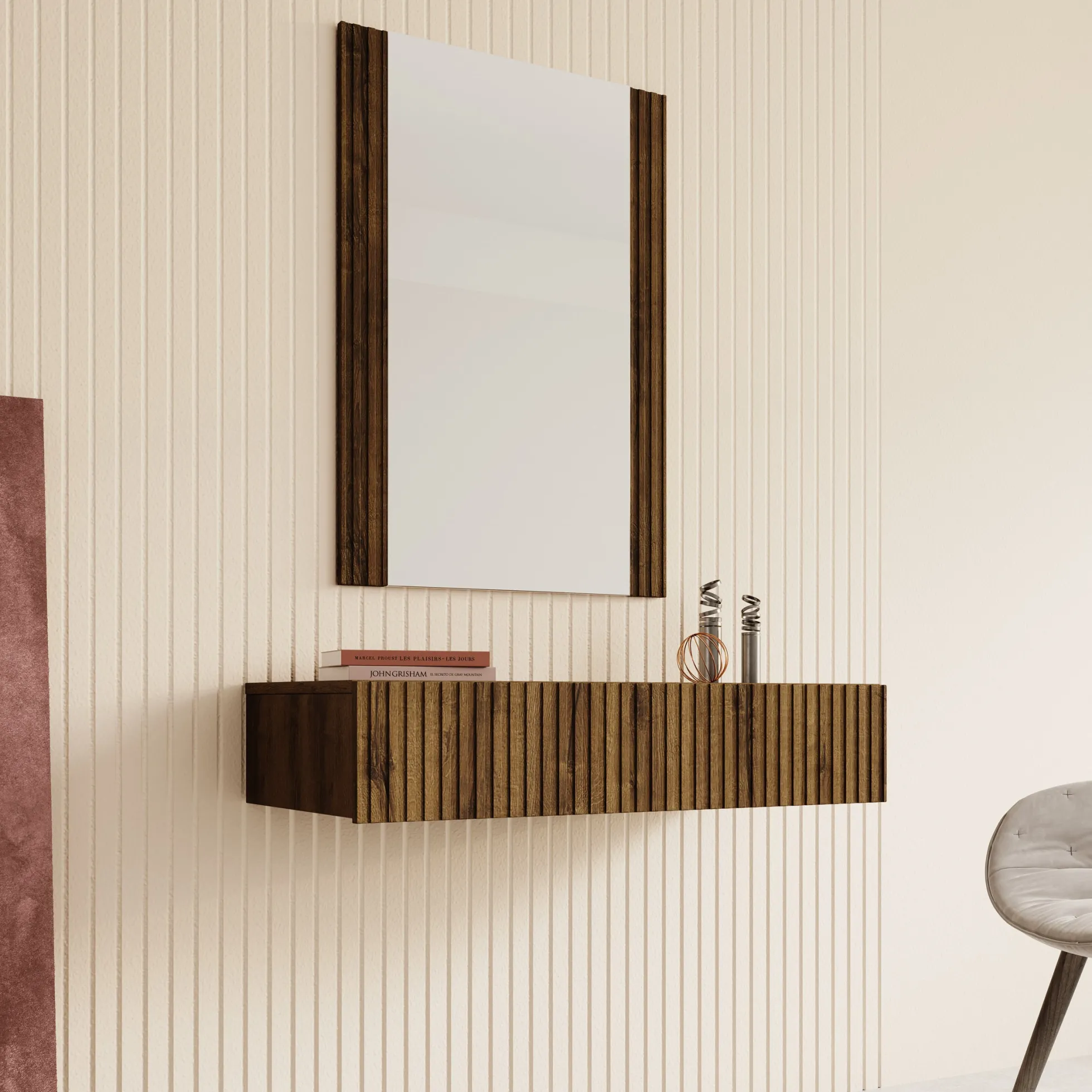 Tartagal - Kaptafel met spiegel - Donkerbruin eiken - 80x42 cm