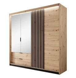 Tasha - Kledingkast 3-deurs - Eiken/zwart - 220x60x210 cm