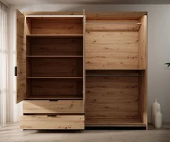 Tasha - Kledingkast 3-deurs - Eiken/zwart - 220x60x210 cm