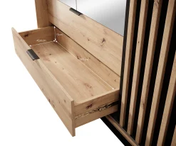 Tasha - Kledingkast 3-deurs - Eiken/zwart - 220x60x210 cm