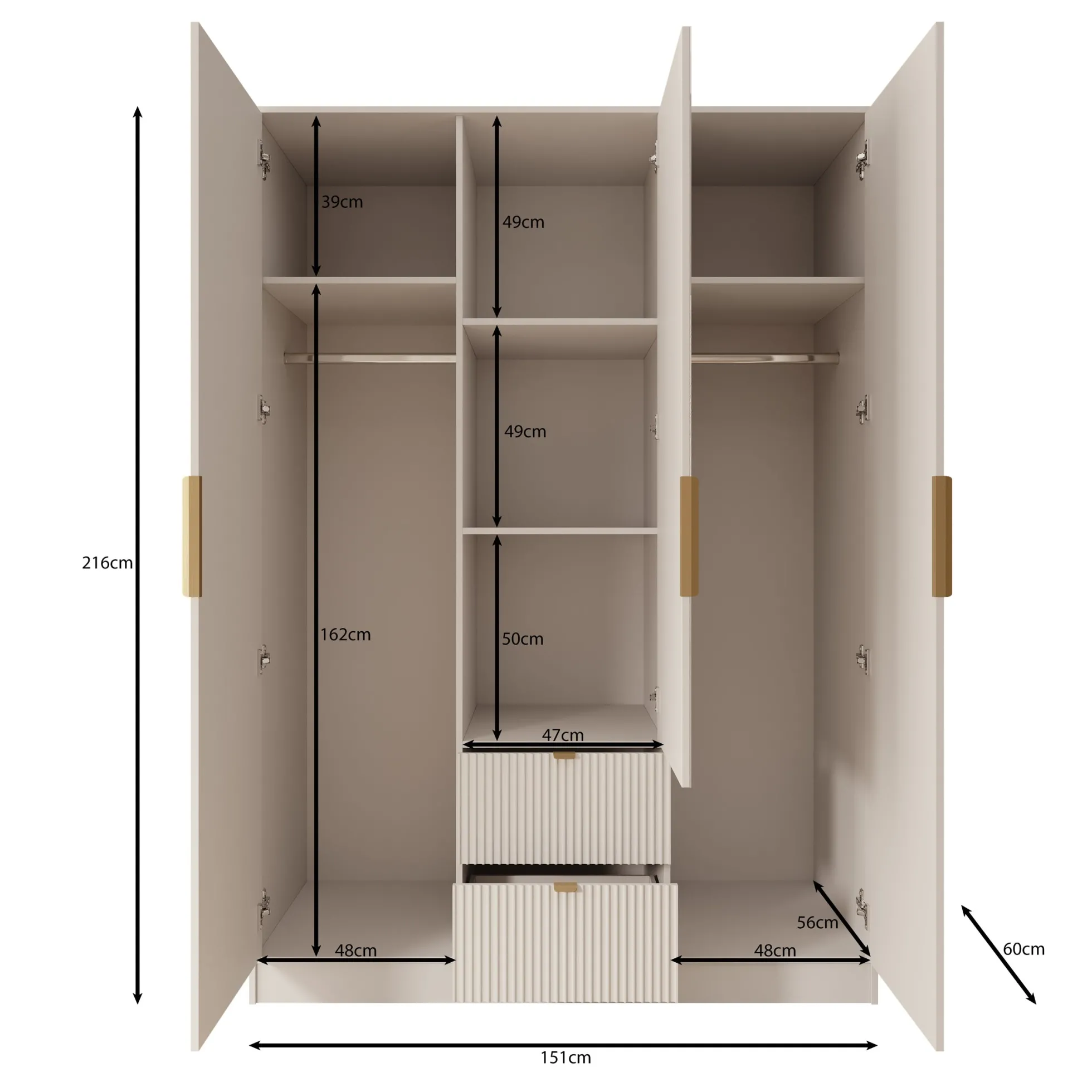 Tavares - Kledingkast 3 deurs - Wit - 151x60x216 cm