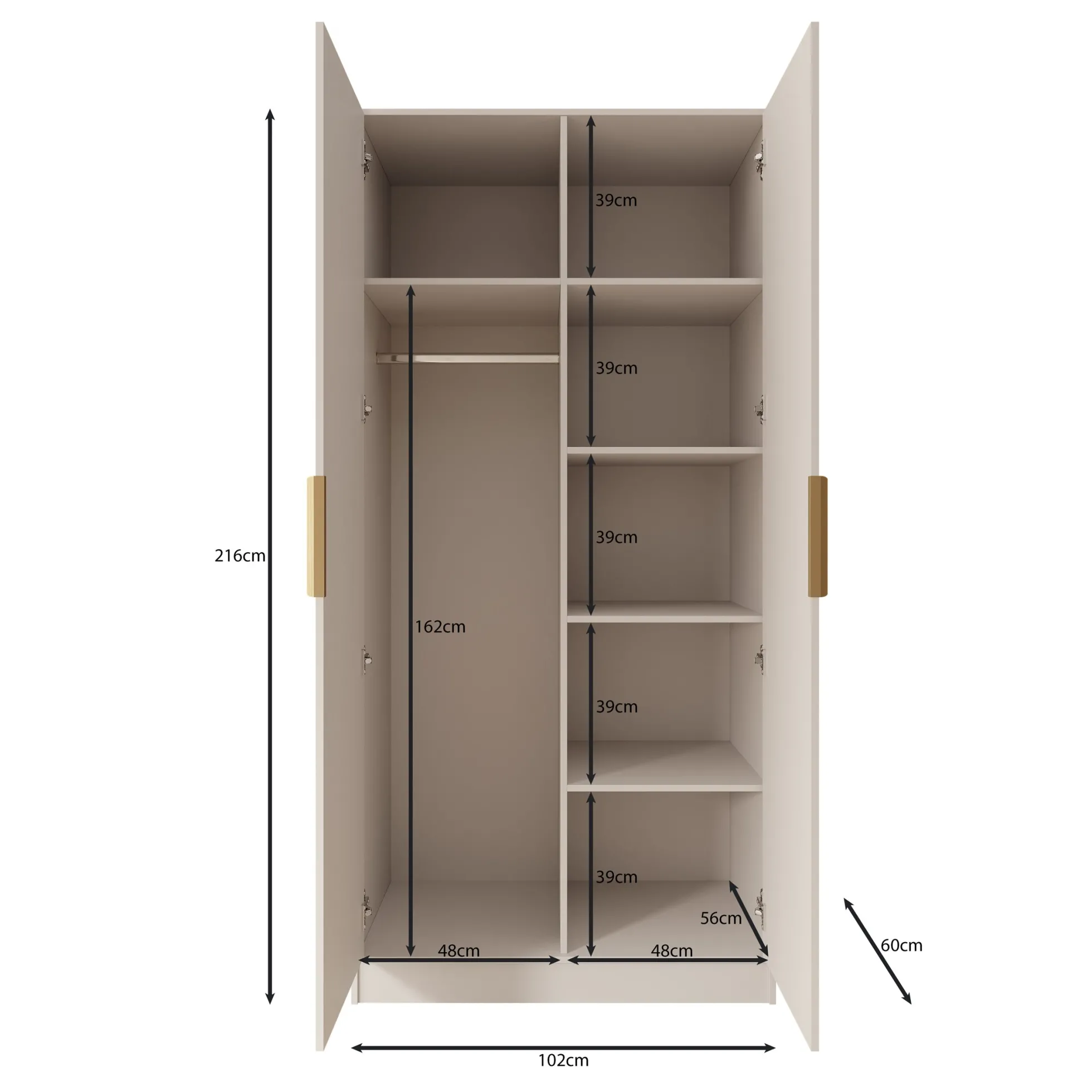 Tavares - Kledingkast met 2 deuren - Wit - 102x60x216 cm