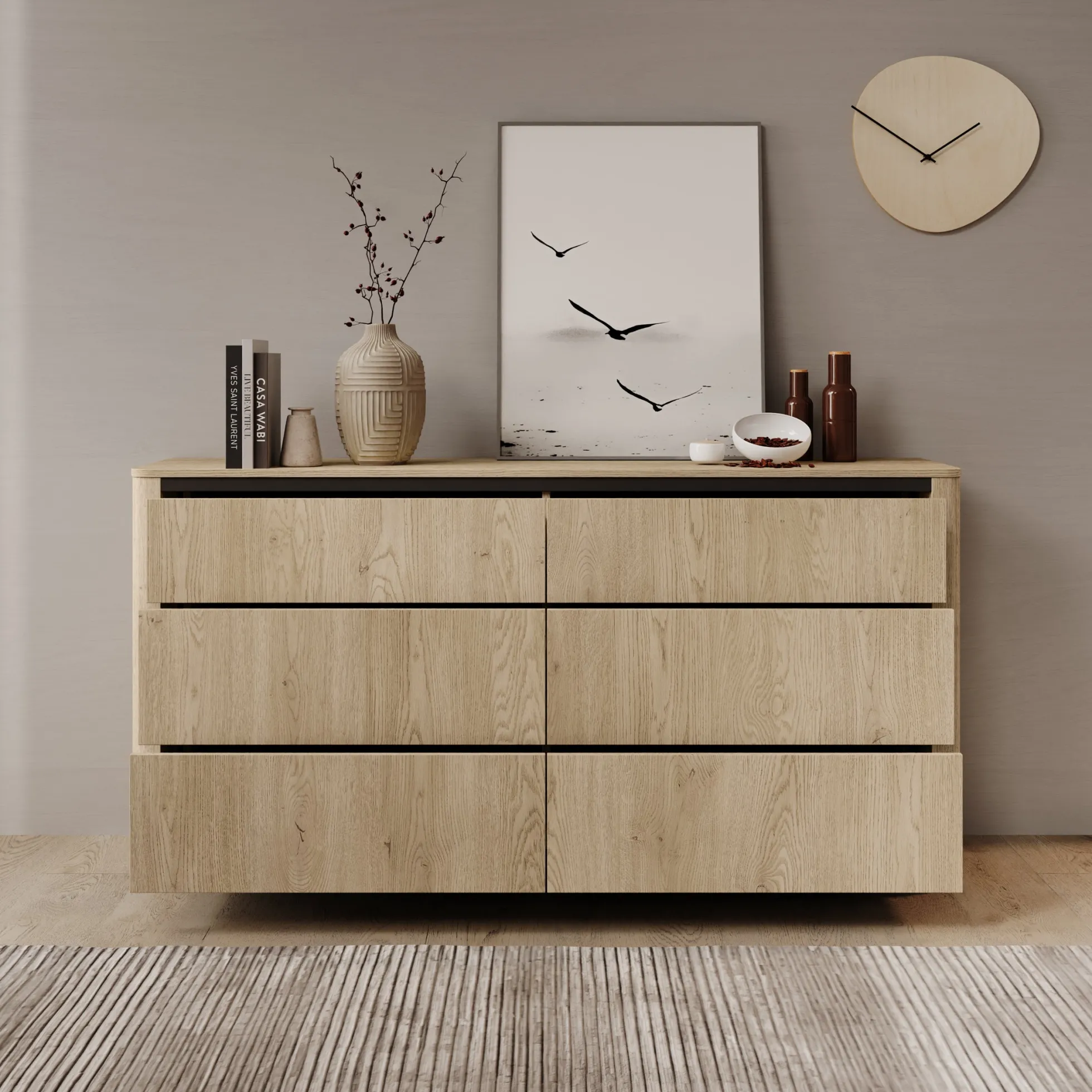 Taywan - Ladekast met 6 lades - Eiken - 163x38x83 cm