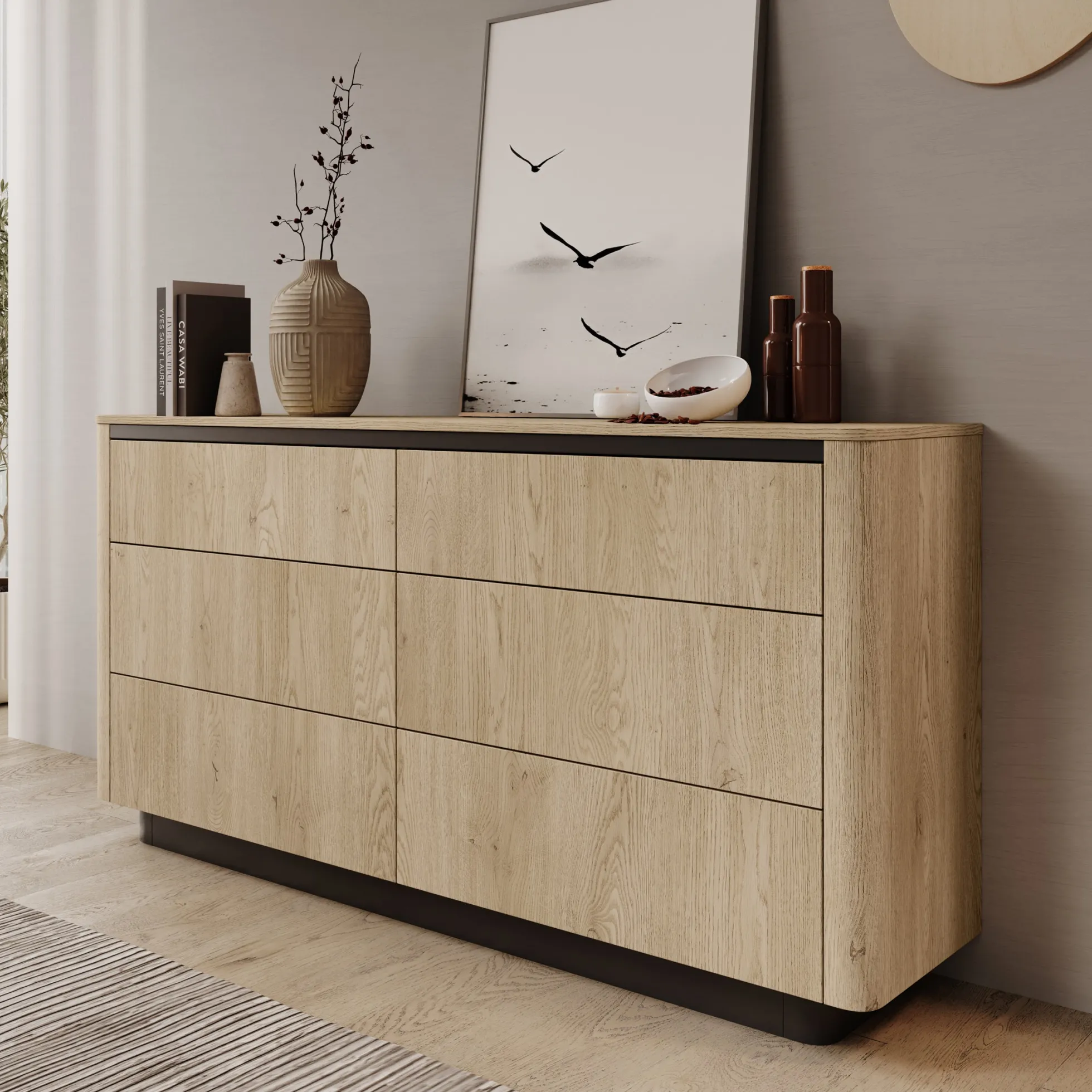 Taywan - Ladekast met 6 lades - Eiken - 163x38x83 cm