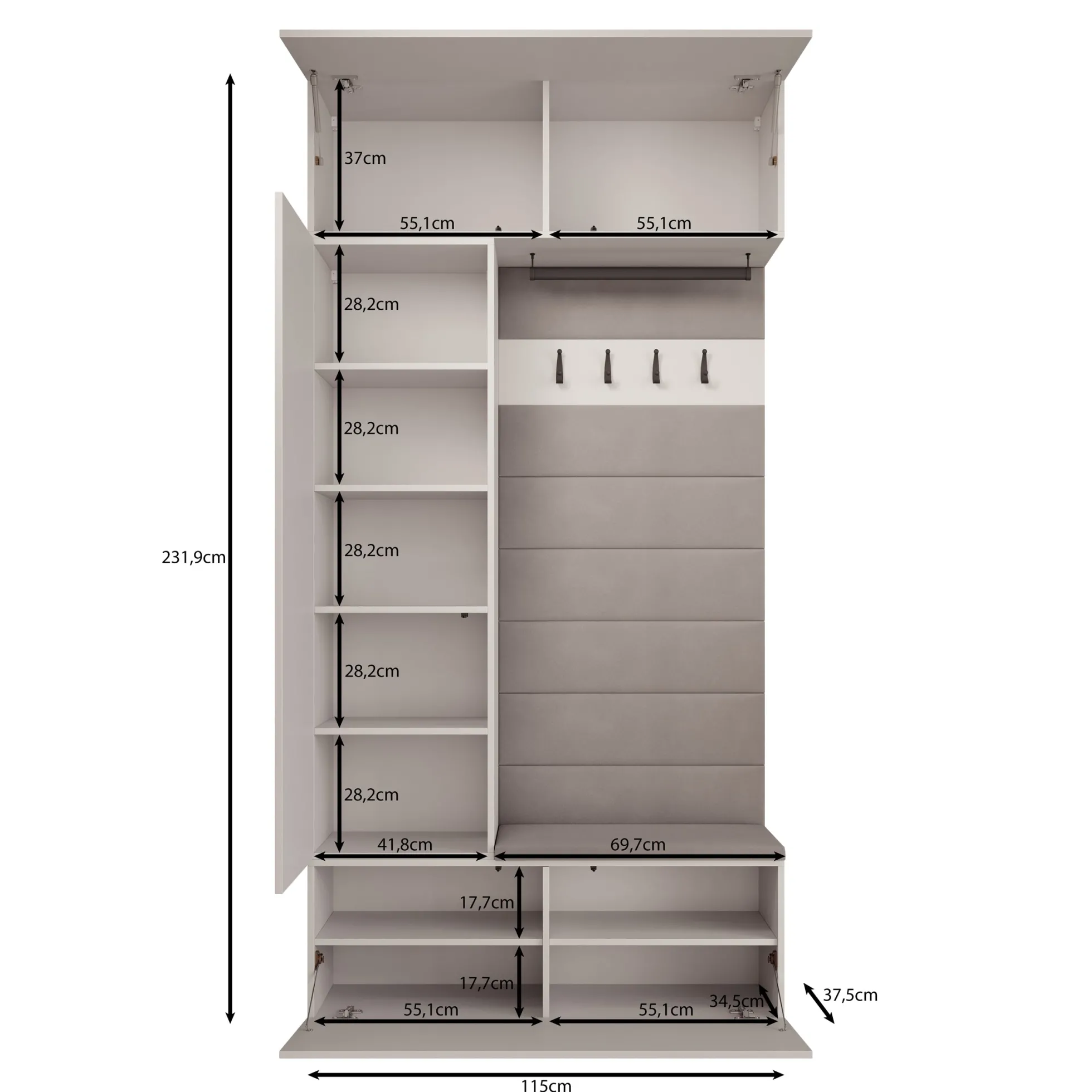 Telora - Halkast met deur - Beige - 115x38x232 cm