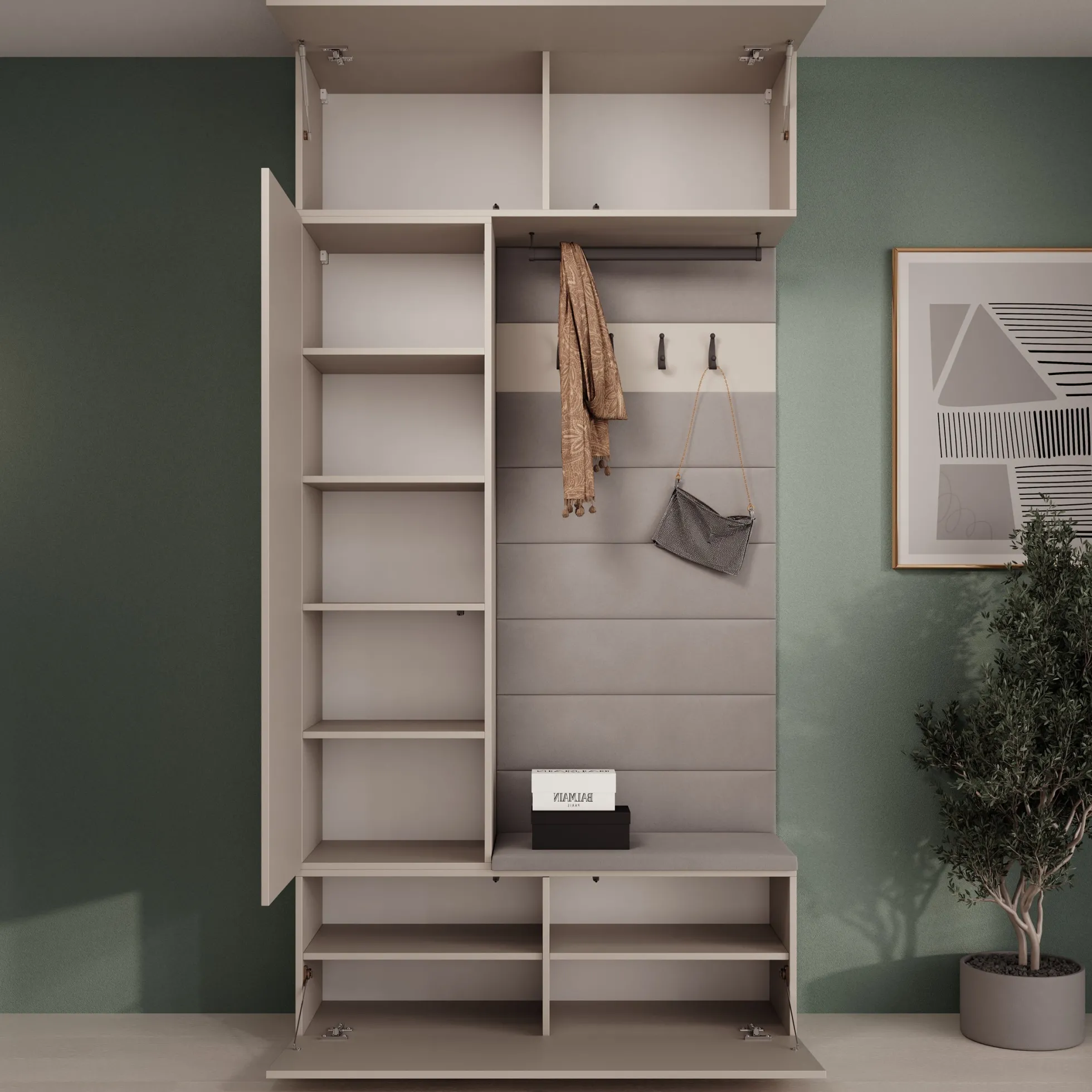 Telora - Halkast met deur - Beige - 115x38x232 cm