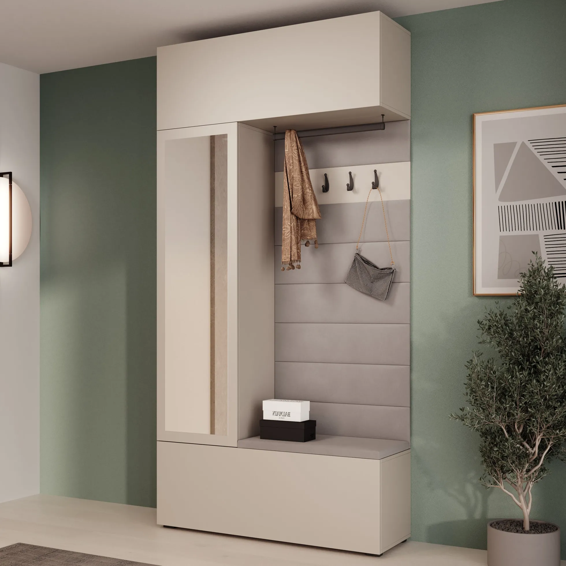 Telora - Halkast met deur - Beige - 115x38x232 cm