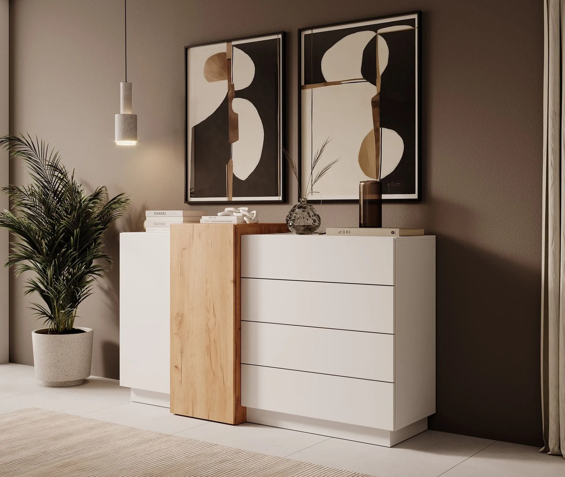 Three - Dressoir - Wit/eiken - 160x46x93 cm