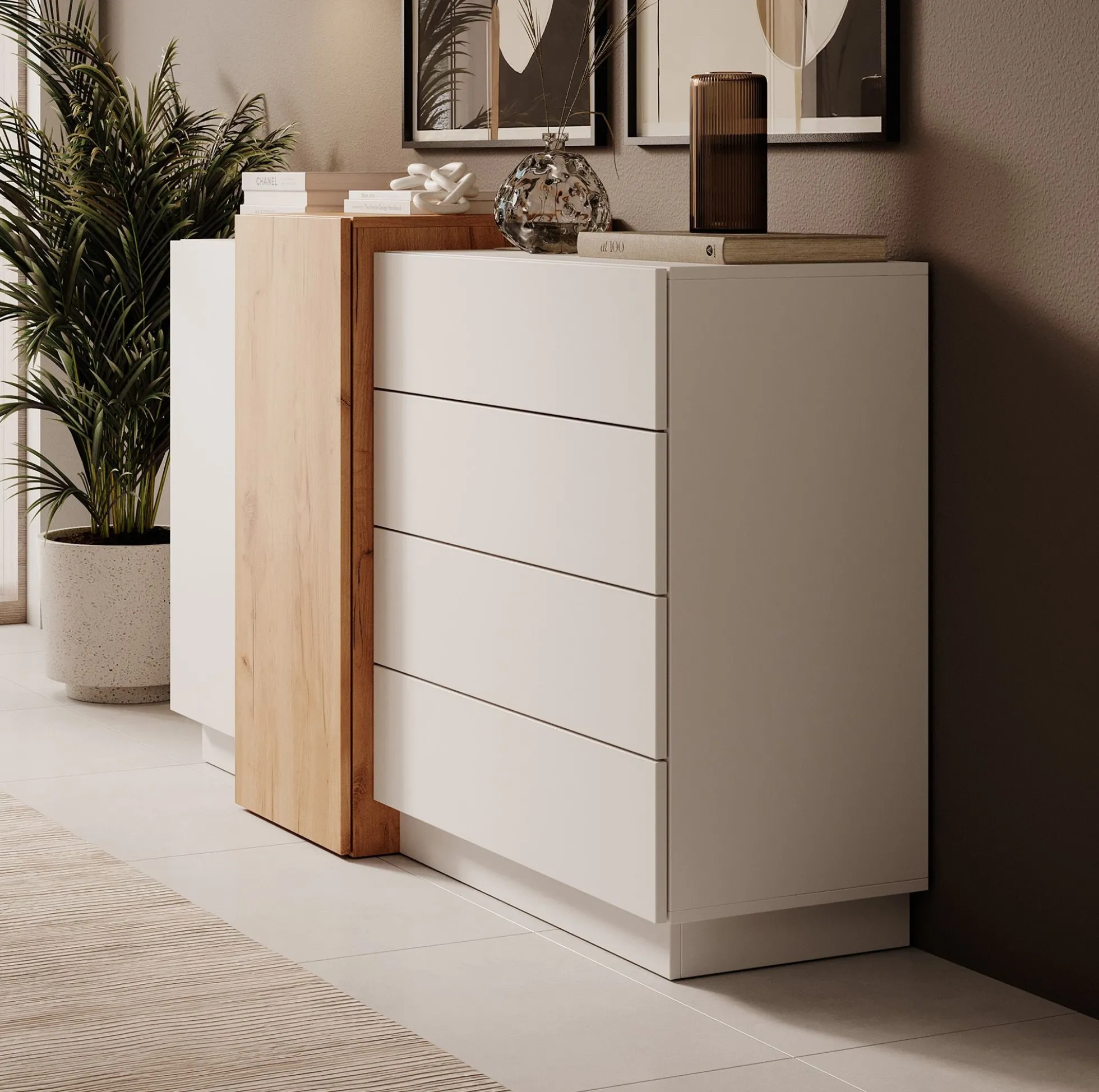 Three - Dressoir - Wit/eiken - 160x46x93 cm