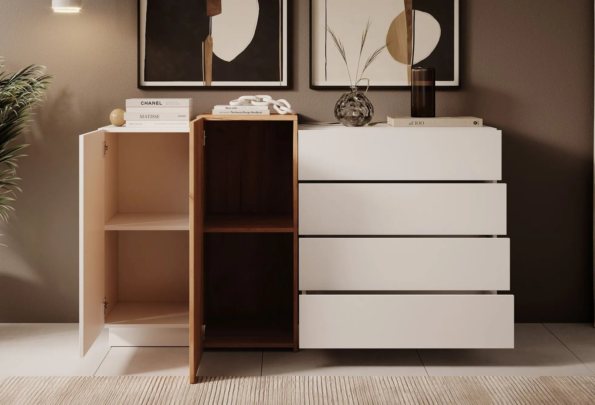 Three - Dressoir - Wit/eiken - 160x46x93 cm