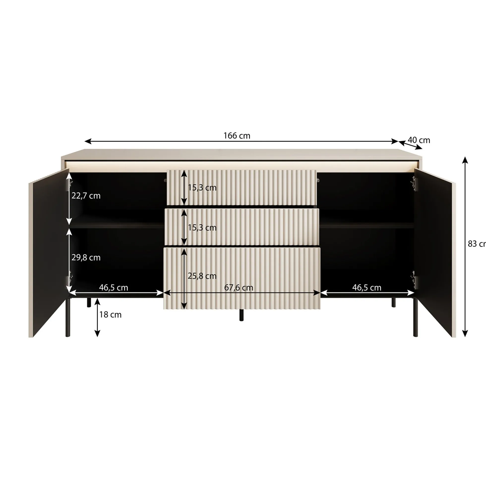 Timoteo - Dressoir - Beige - 166x40x83 cm