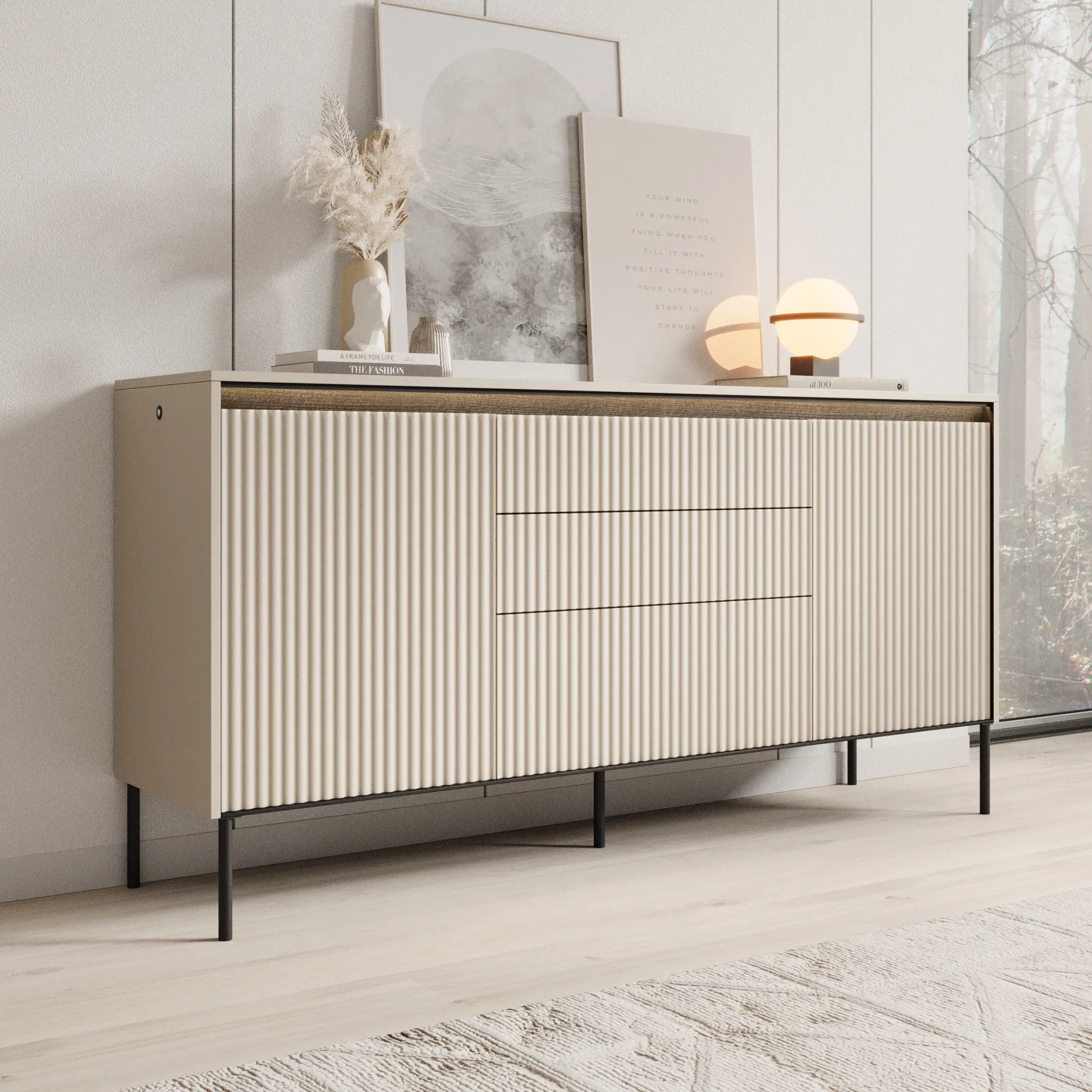 Timoteo - Dressoir - Beige - 166x40x83 cm