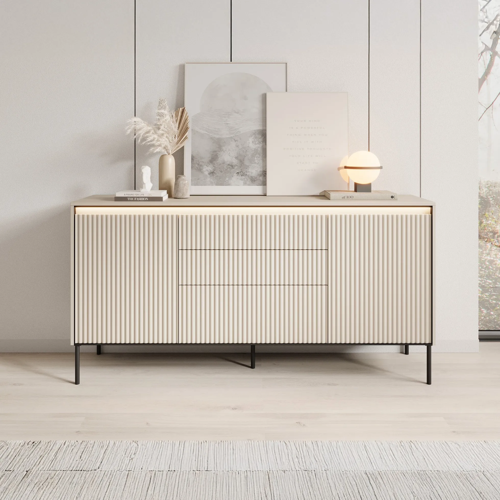 Timoteo - Dressoir - Beige - 166x40x83 cm