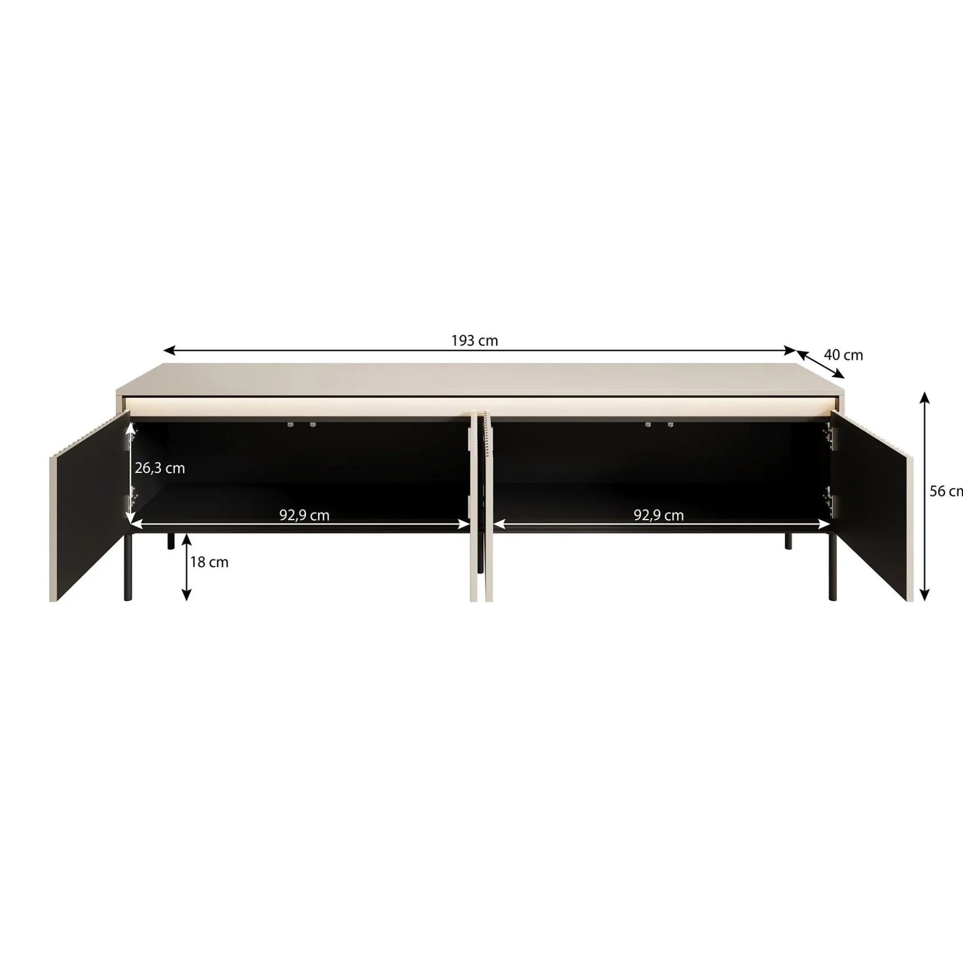 Timoteo - TV-Meubel - Mat zwart - 193x40x56 cm