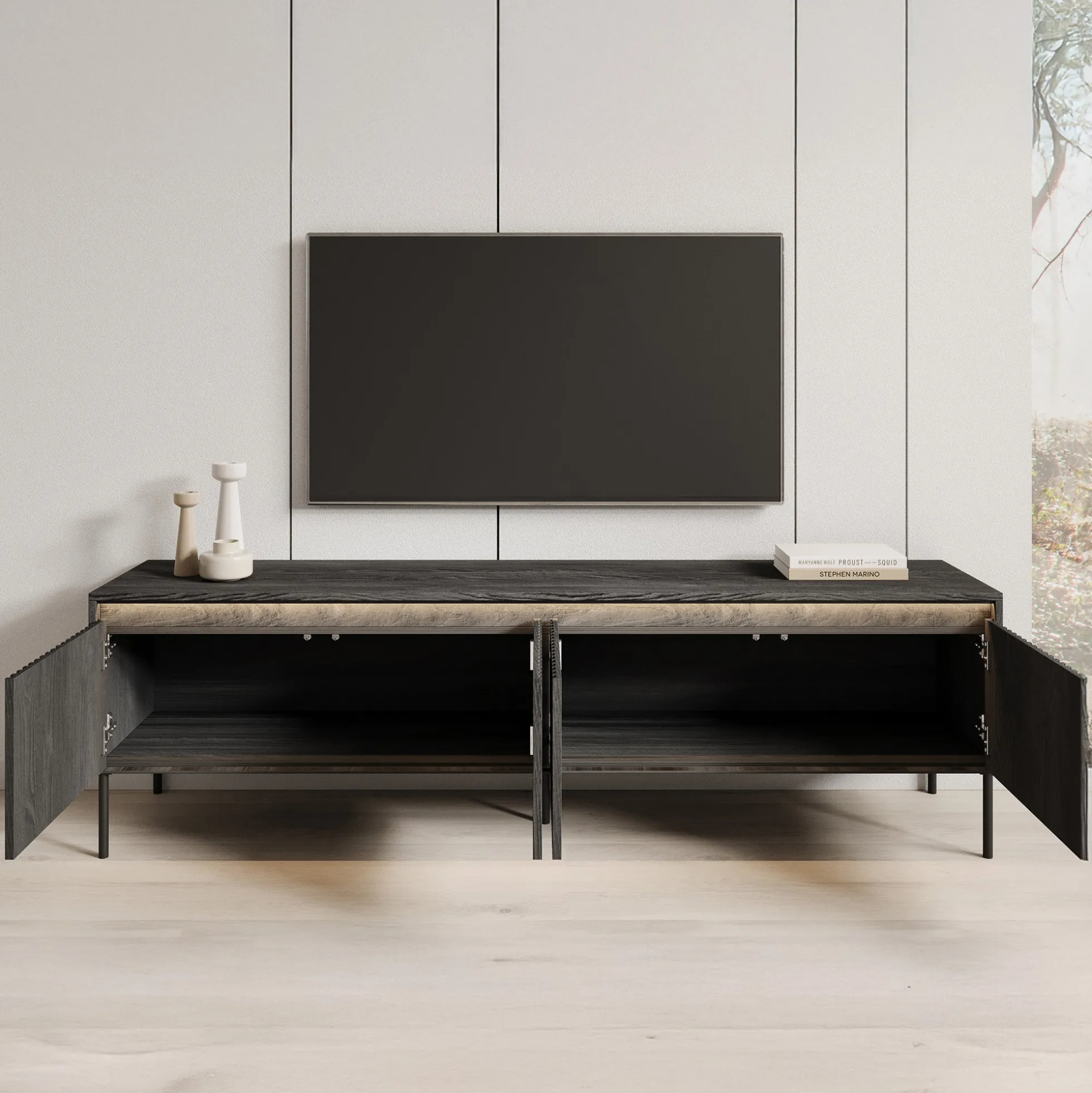 Timoteo - TV-Meubel - Mat zwart - 193x40x56 cm
