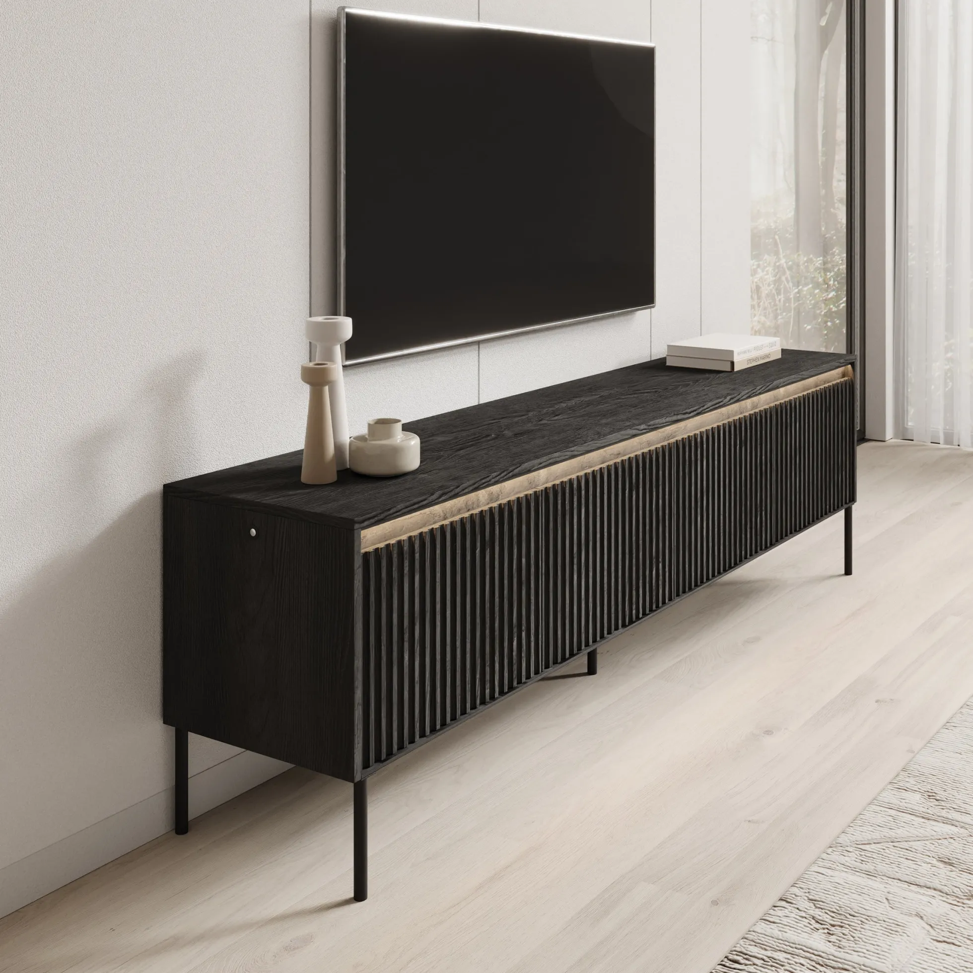 Timoteo - TV-Meubel - Mat zwart - 193x40x56 cm