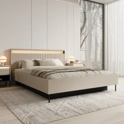 Timoteo - Tweepersoonsbed met opbergruimte - Beige - 160x200 cm