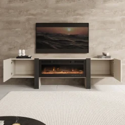 Torevia - TV-Meubel met sfeerhaard - Beige - 200x41x58 cm