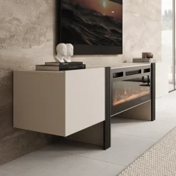 Torevia - TV-Meubel met sfeerhaard - Beige - 200x41x58 cm