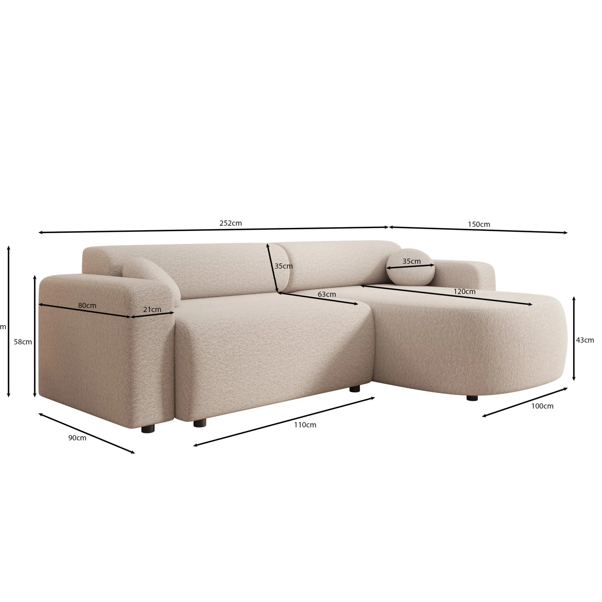 Tripp - Hoekbank 3-zits met slaapfunctie - Stof beige - Universeel