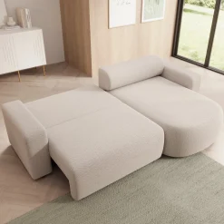 Tripp - Hoekbank 3-zits met slaapfunctie - Stof beige - Universeel