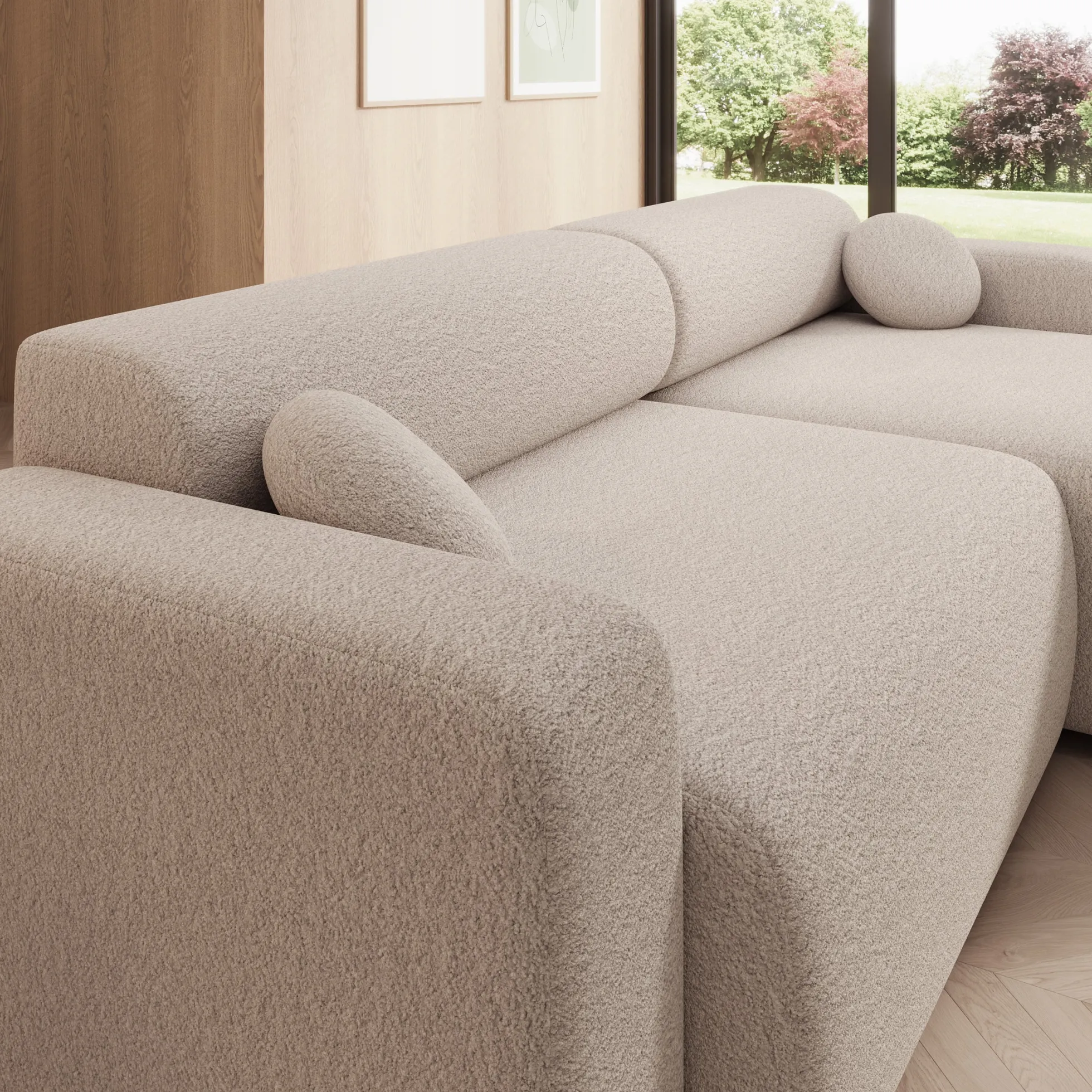 Tripp - Hoekbank 3-zits met slaapfunctie - Stof beige - Universeel