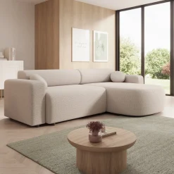 Tripp - Hoekbank 3-zits met slaapfunctie - Stof beige - Universeel