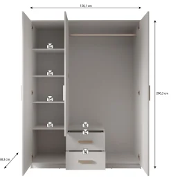 Tyko - Kledingkast 3-deurs - Wit - 150x58x200 cm