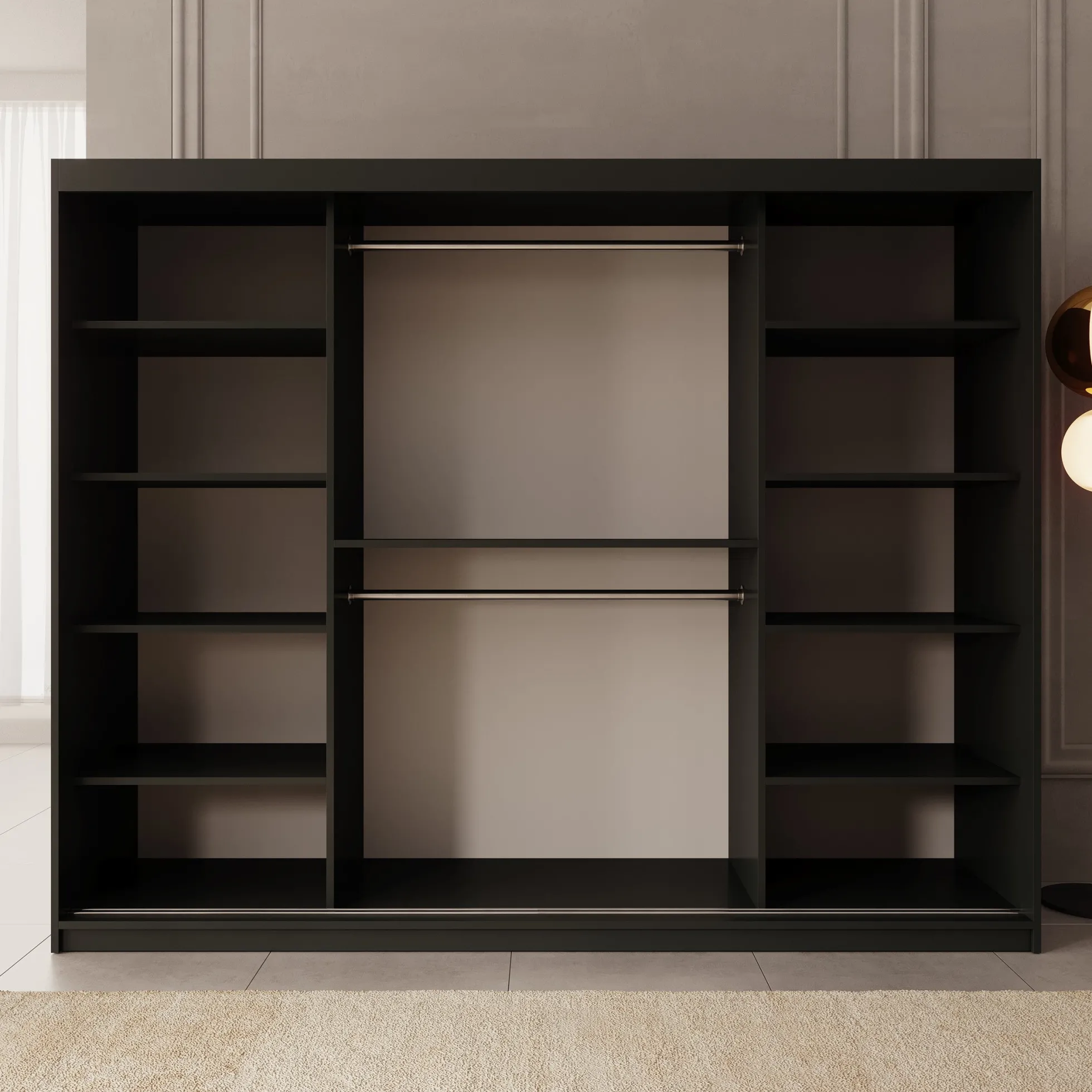 Ulysses - Kledingkast met schuifdeuren - Zwart - 250x62x200 cm