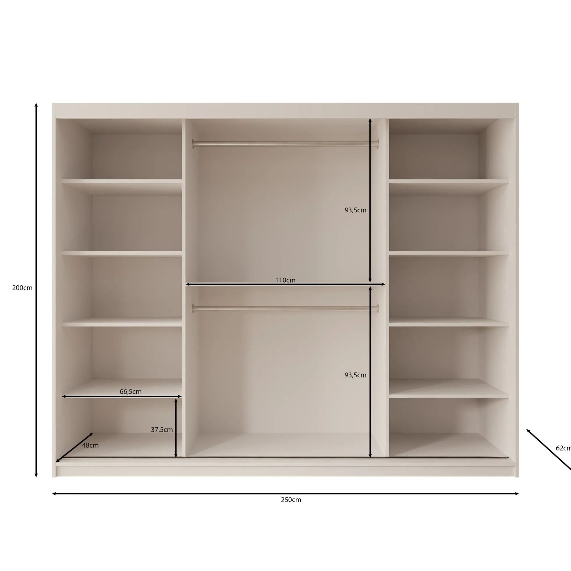 Ulysses - Kledingkast met schuifdeuren - Zwart - 250x62x200 cm