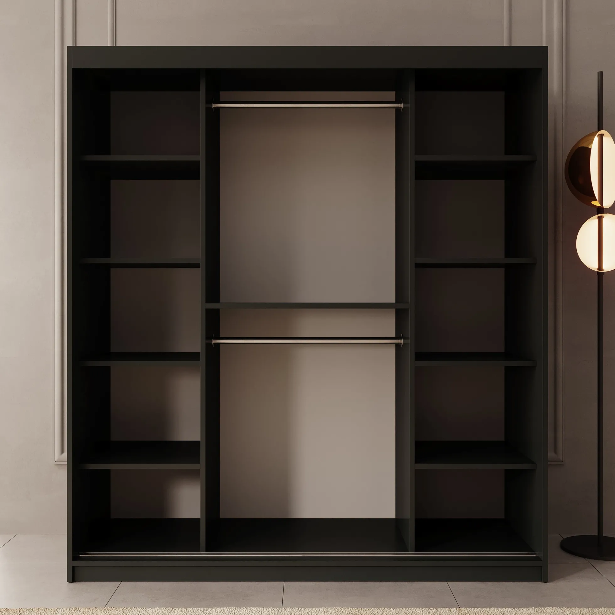 Ulysses - Kledingkast met schuifdeuren - Zwart - 180x62x200 cm