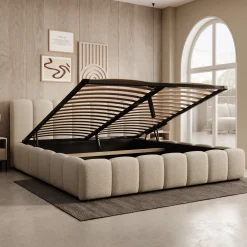 Valerio - Tweepersoonsbed - Teddystof beige - 180x200 cm