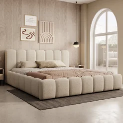 Valerio - Tweepersoonsbed - Teddystof beige - 180x200 cm