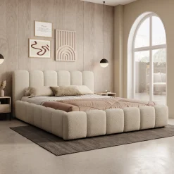 Valerio - Tweepersoonsbed - Teddystof beige - 160x200 cm