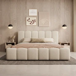 Valerio - Tweepersoonsbed - Teddystof beige - 160x200 cm
