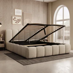 Valerio - Tweepersoonsbed - Teddystof beige - 160x200 cm