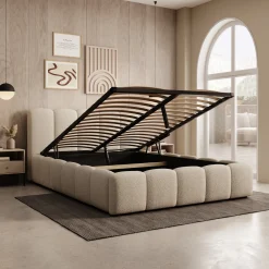 Valerio - Tweepersoonsbed - Teddystof beige - 140x200 cm
