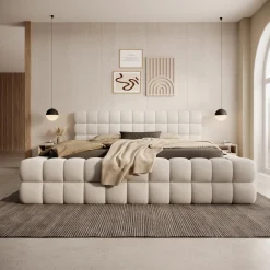 Valona - Tweepersoonsbed - Teddystof beige - 180x200 cm