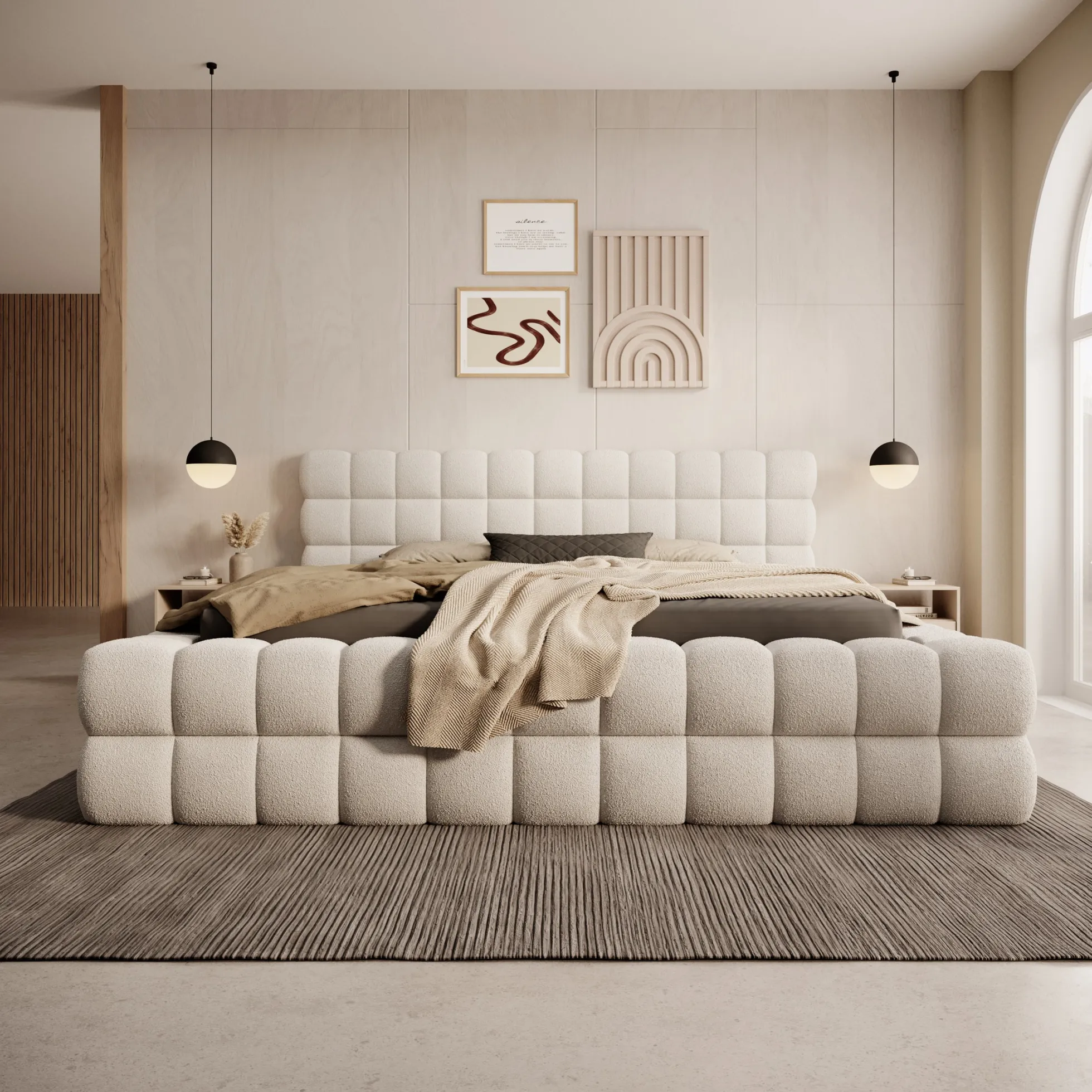 Valona - Tweepersoonsbed - Teddystof beige - 180x200 cm