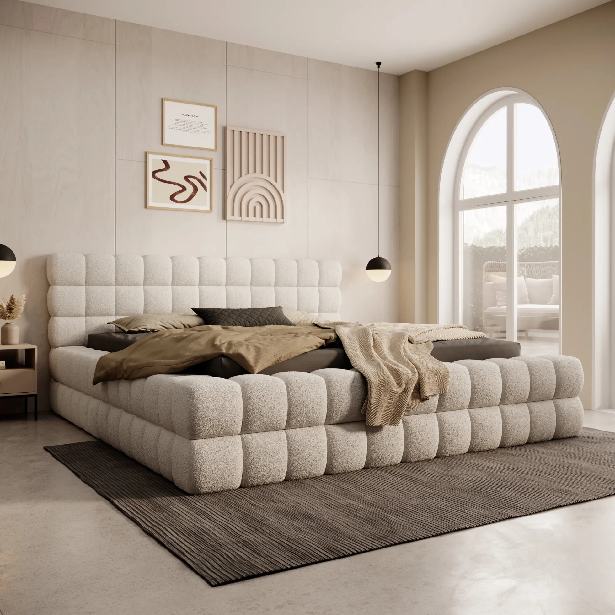 Valona - Tweepersoonsbed - Teddystof beige - 180x200 cm