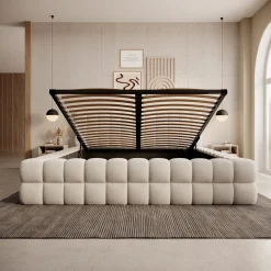 Valona - Tweepersoonsbed - Teddystof beige - 180x200 cm