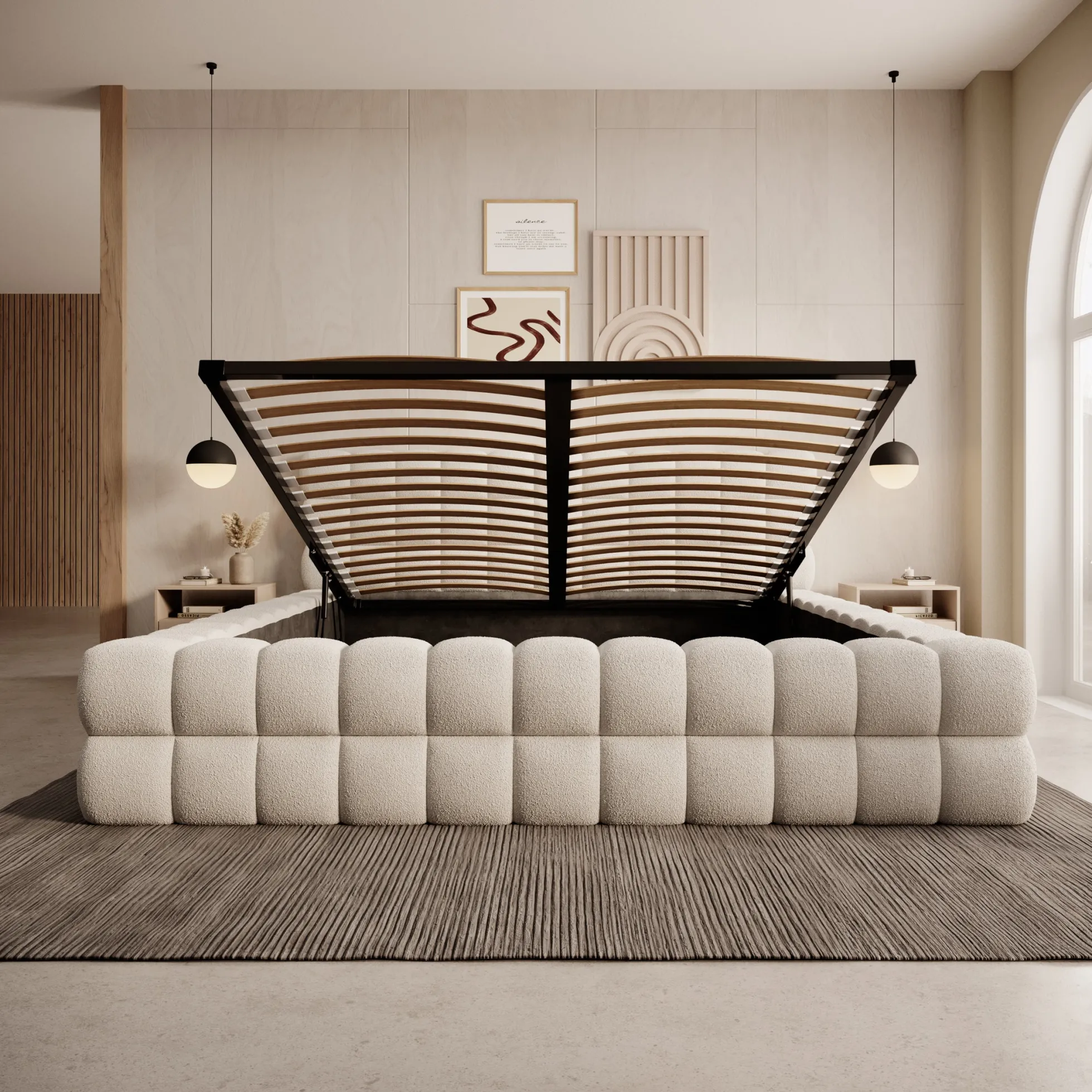 Valona - Tweepersoonsbed - Teddystof beige - 180x200 cm
