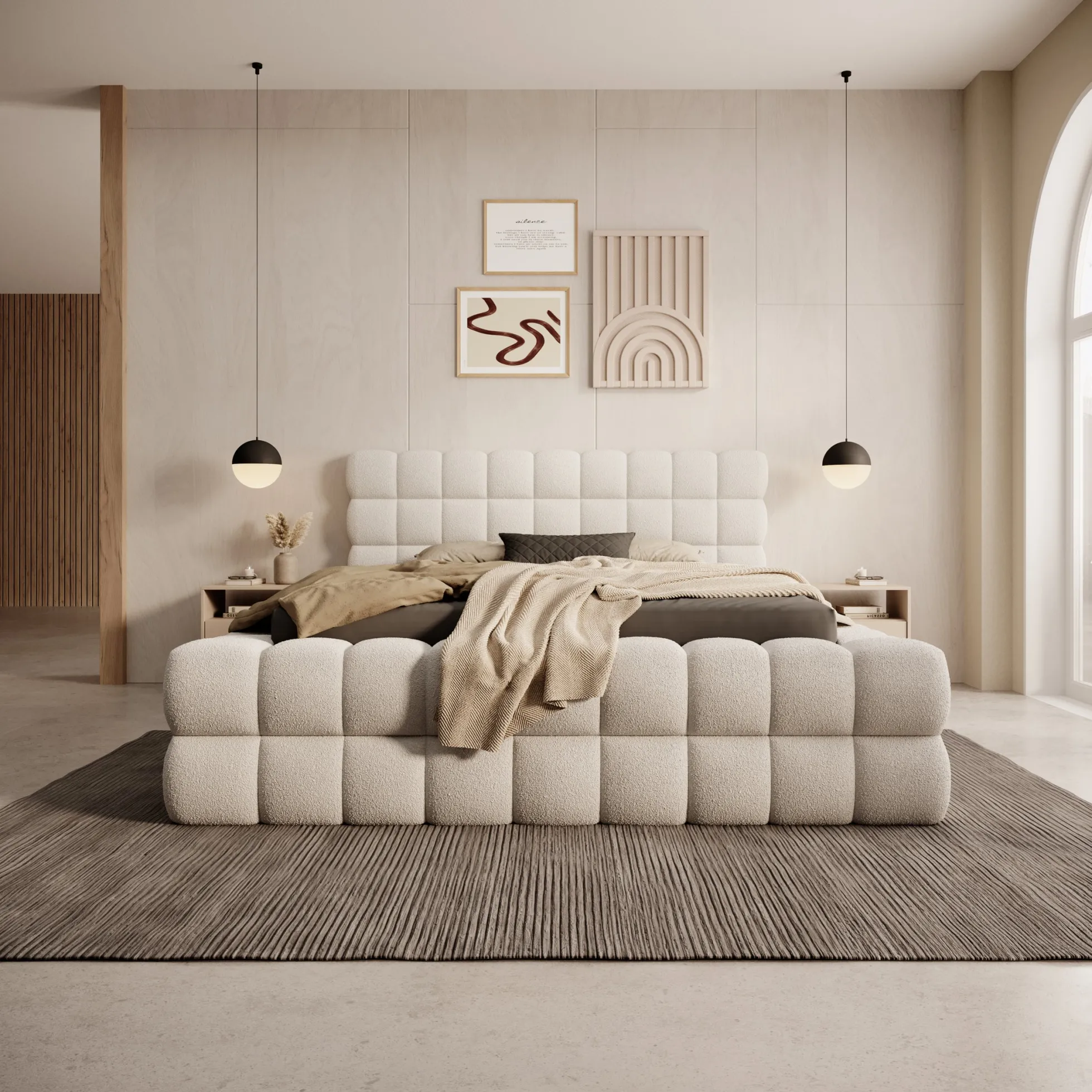 Valona - Tweepersoonsbed - Teddystof beige - 140x200 cm