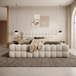 Valona - Tweepersoonsbed - Teddystof beige - 160x200 cm