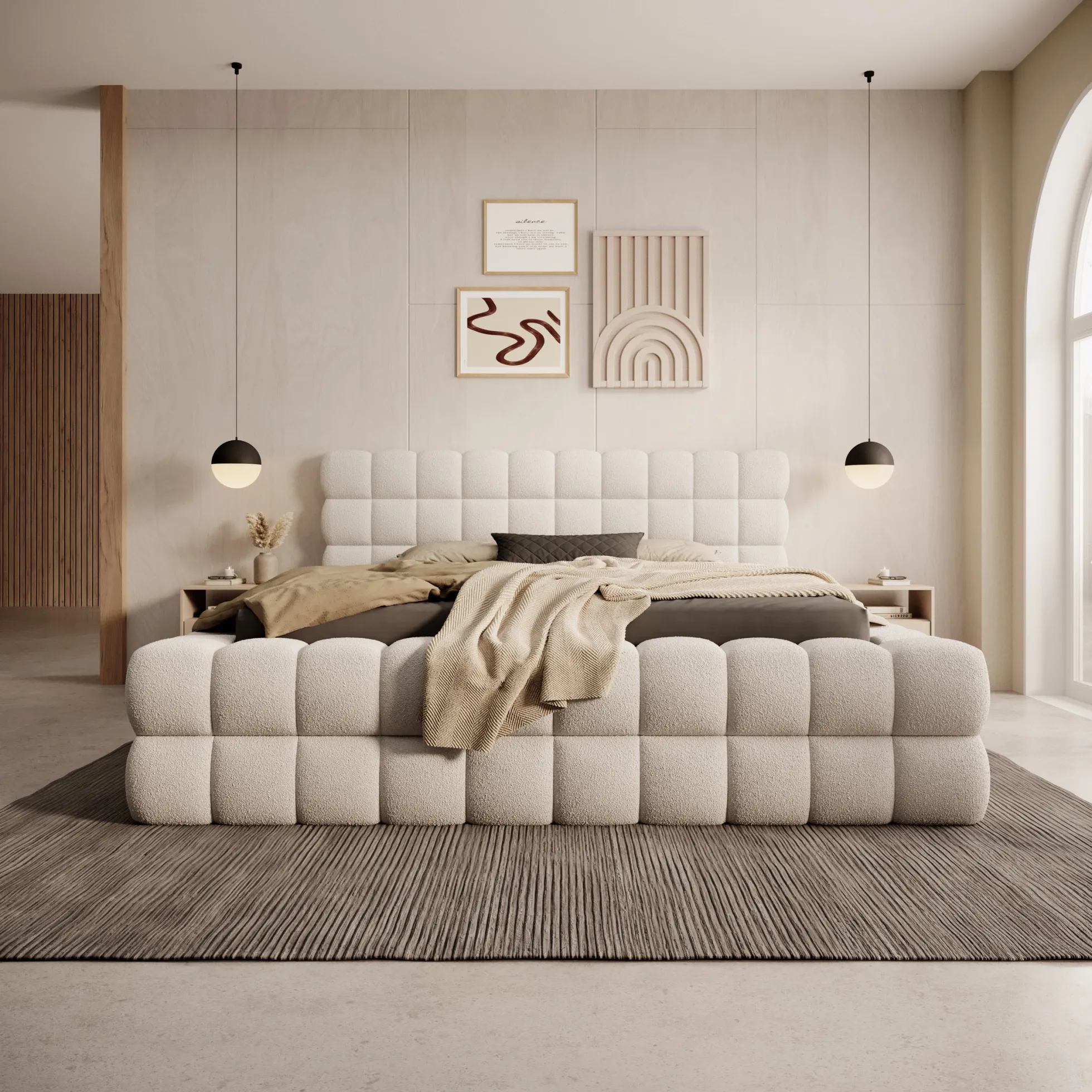 Valona - Tweepersoonsbed - Teddystof beige - 160x200 cm